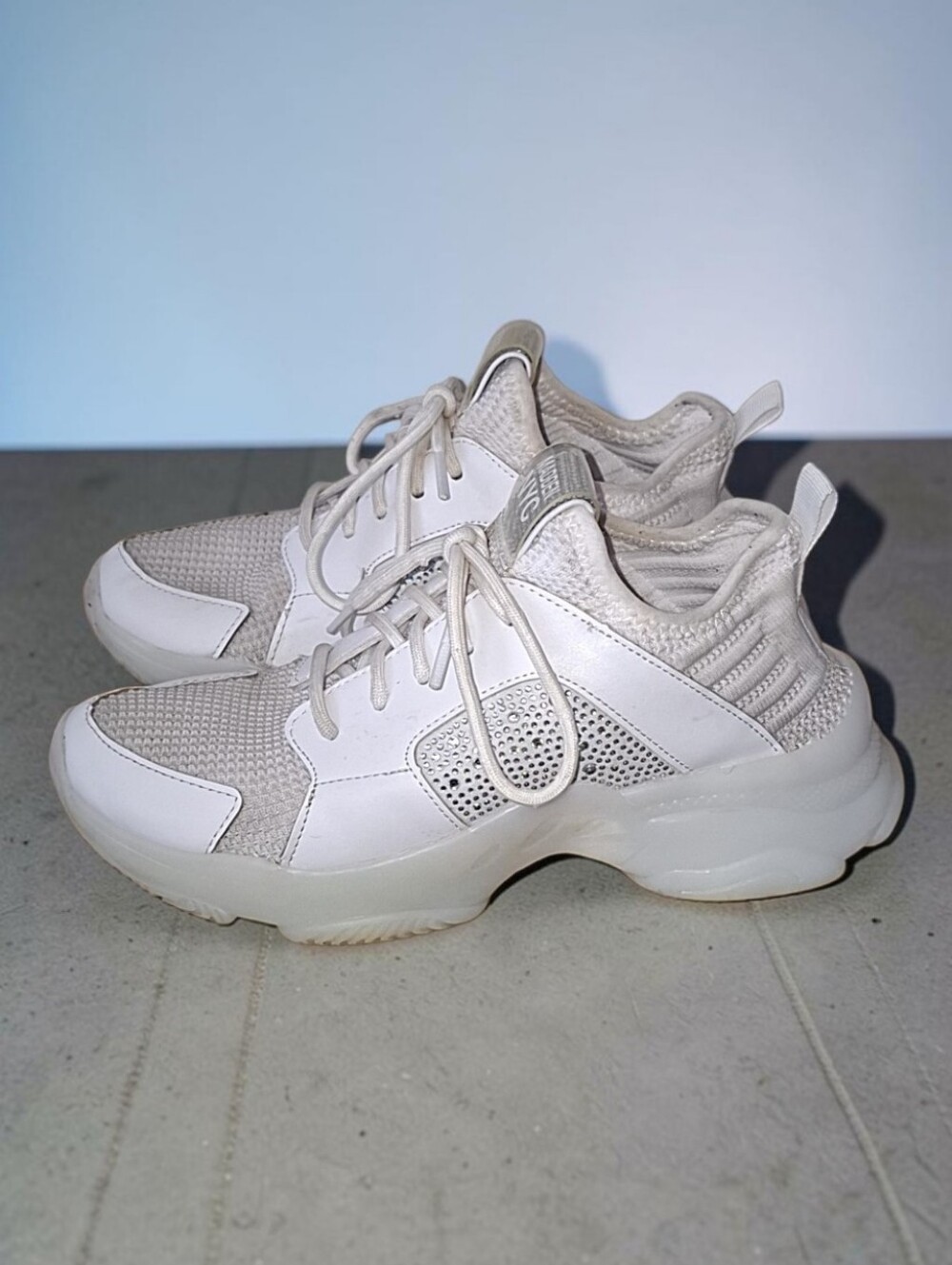 Madden NYC Low Top Lace Up Sneakers White/White Women's Athletic MNMN42AM607
